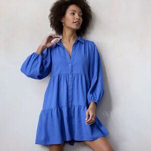 LC Lauren Conrad Button Front Tiered Long Sleeve Mini Shirt Dress